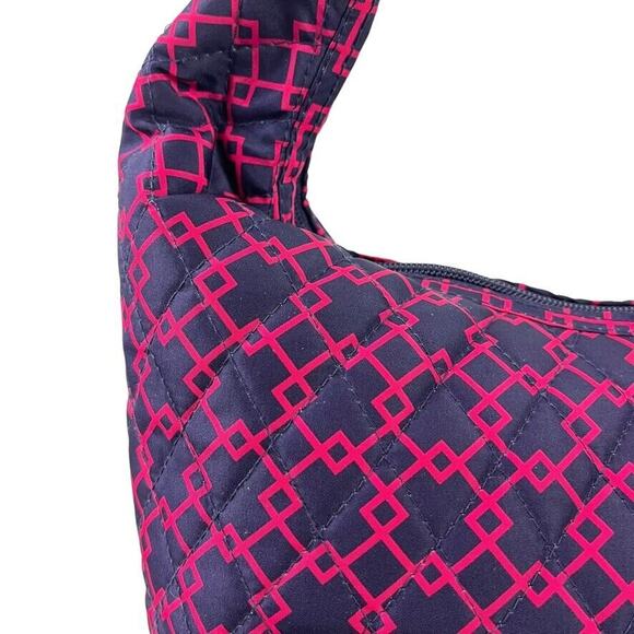 Tupperware Womens Quilted Hobo Handbag Lunch Tote Lunchbox Bag Travel Navy Pink - Picture 7 of 14